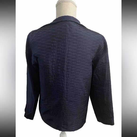 EILEEN FISHER Women’s Size S Open Front Textured Silk Jacket Blazer Navy Blue - Picture 4 of 8
